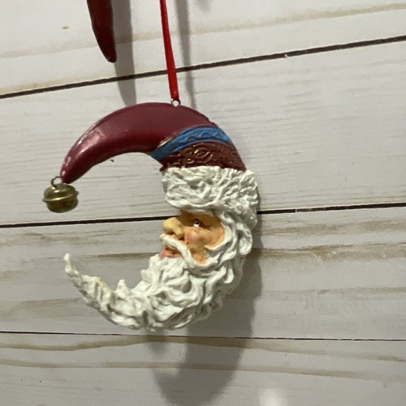 OLD World SANTA FIGURINES - SET OF 3 - ORNAMENTS - Moon, Stick,Head - Picture 3 of 3